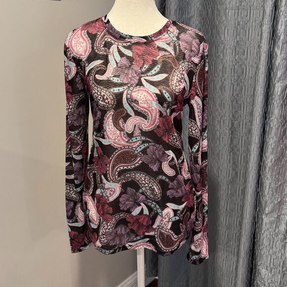 BCBGMaxAzria Tops - BCBGMaxAzria Women's Mesh Long-Sleeve Top Multicolor Paisley NWT Size L